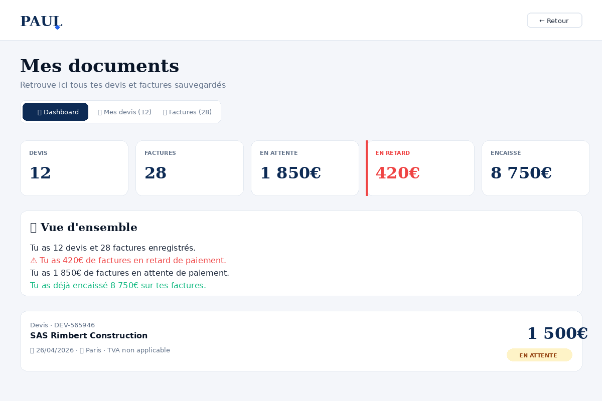 Back office Mes documents